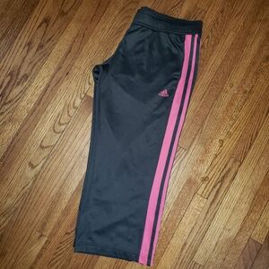 Adidas Women's Capri Joggers Gray with Pink Stripes Sz M